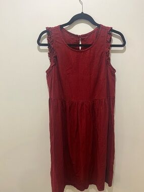 notPERFECTLINEN Red Sleeveless Ruffle Midi Dress